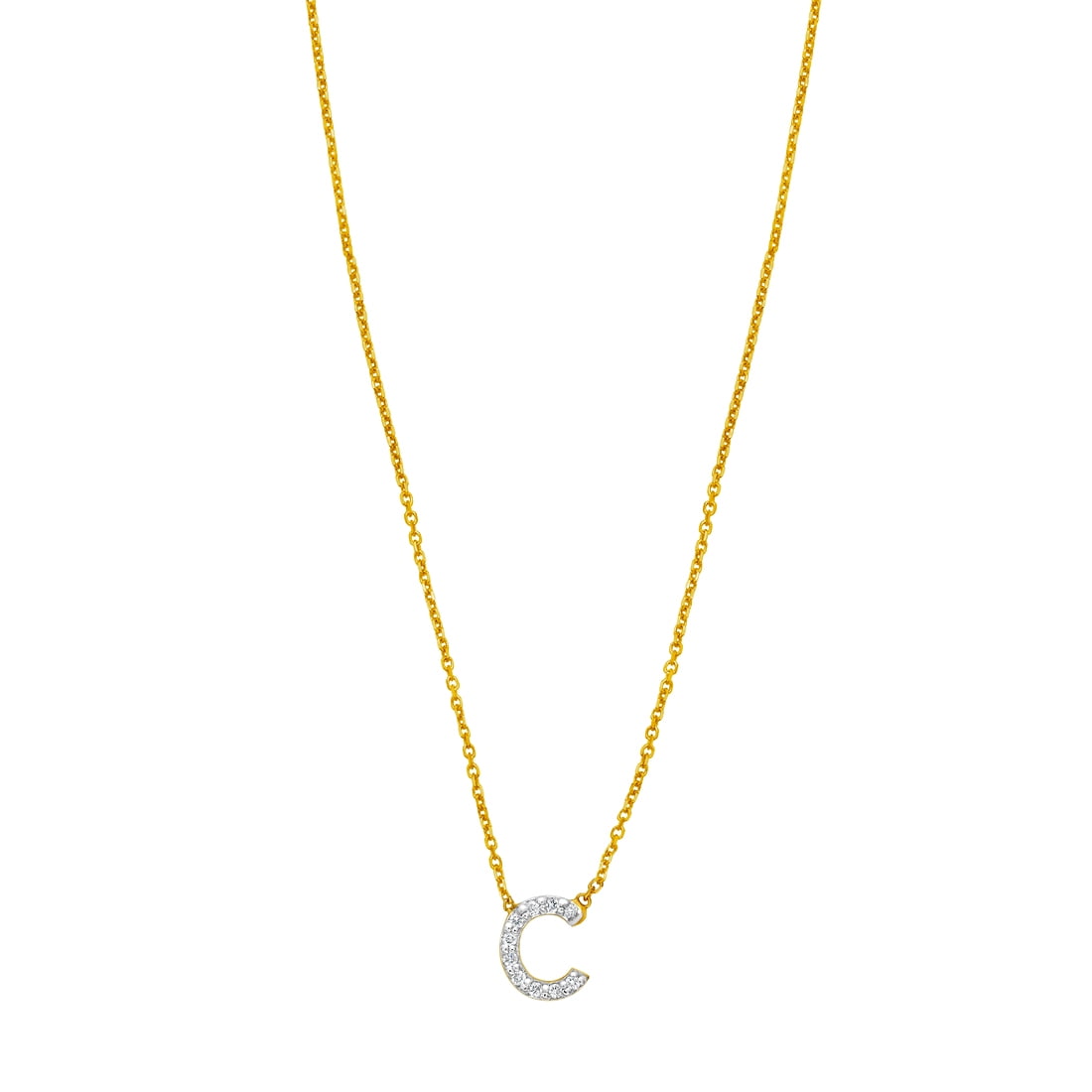 14k Yellow Gold Polished Mini Diamond C Letter Name Personalized Monogram Initial Necklace With Spring-ring Clasp Includ