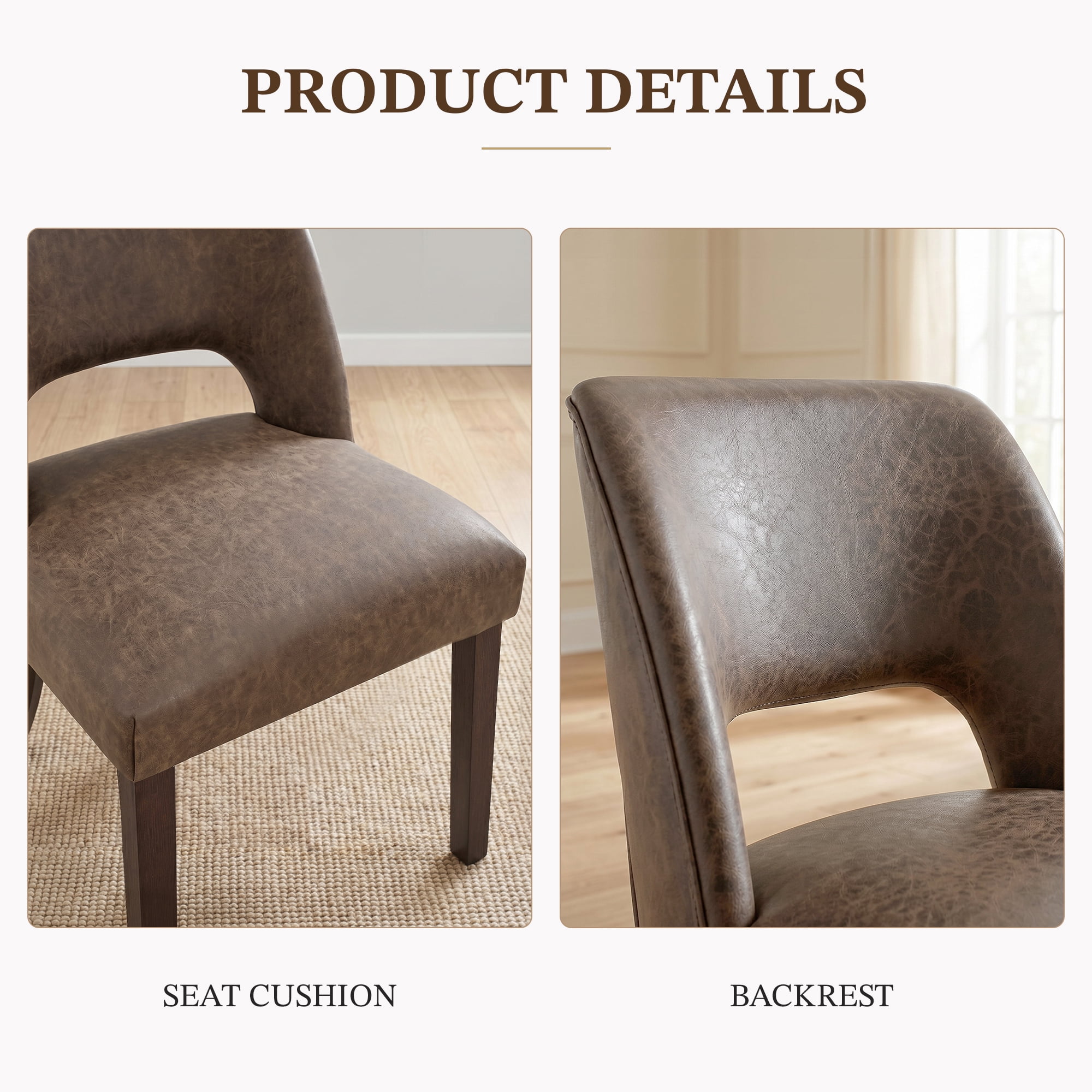 VKNOW Faux Leather 20.7" W Upholstered Dining Chairs Set of 4, Thick Foam Cushion Kitchen & Dining Room Chairs with Solid Wood Legs, Dark Brown
