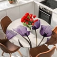 thumbnail image 2 of Purple Tulip Round Tablecloth 45-54 Inch Round Fitted Table Cloth with Elastic Edge, Elegant Retro Beige Floral Spring Botanical Waterproof Table Cover Protector for Outdoor Picnic Party Dining, 2 of 6