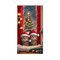 Beautynvta Christmas Door Cover, 35''x71'' Christmas Tree Cats Hanging Banner Decoration Front Door Backdrop Window Cover for Home Wall Indoor Party Decorations