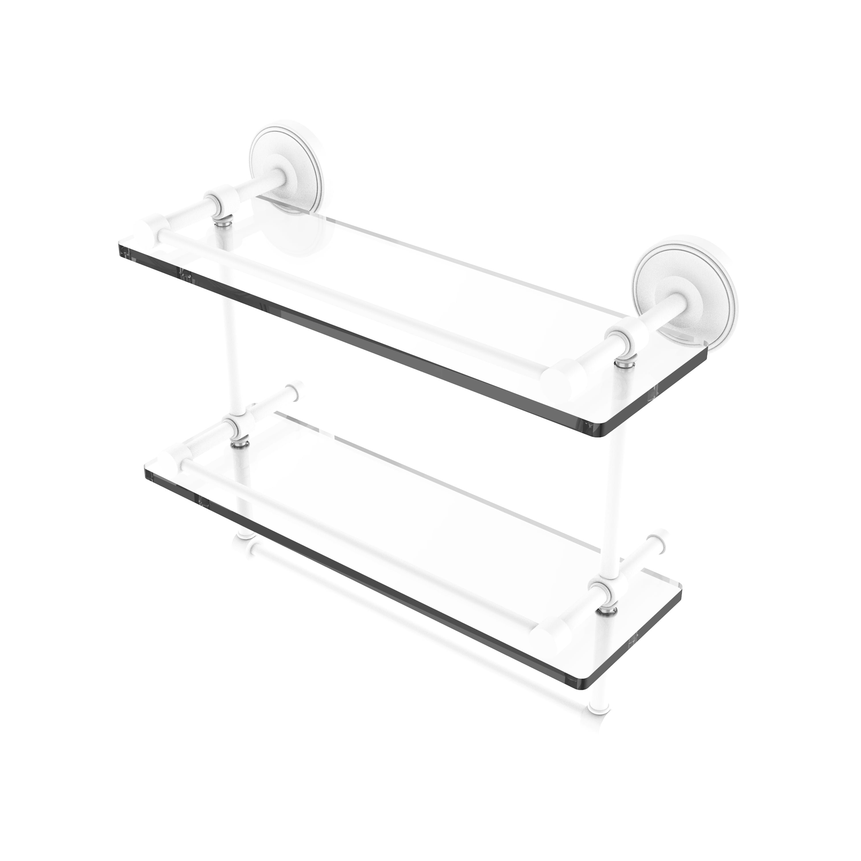16 Inch Gallery Double Glass Shelf with Towel Bar