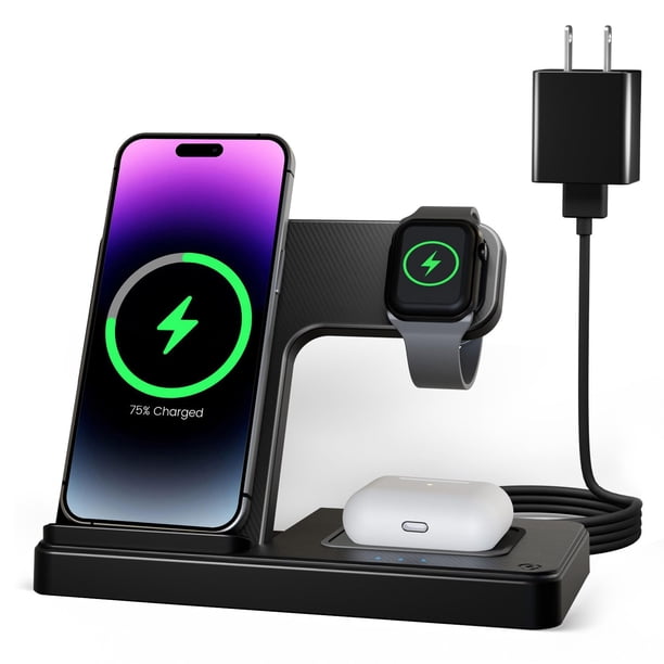 Cargador inalámbrico y estación de carga 3 en 1 para iPhone y Apple