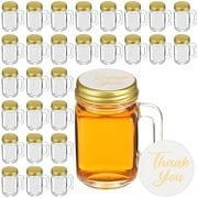 48 Pcs Mini Mason Jars Mini Pots 1.3 oz Shot Glasses with Handles Gold Lids Wedding Favors Gift for Guests Bulk Jars with Lids Wedding Favor Containers with 48 Thank You Labels for Weddings