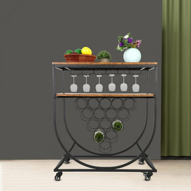 ESTINK Round Bar Cart Storage Rack Bar Serving Trolley Dining Cart with
