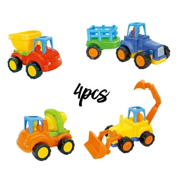 HAOAN 4PCS Friction Powered Cars, Push and Go Toy Trucks Construction Vehicles Toys Set for 1-3 Year Old Baby Toddlers Beach Dump Truck, Early Educational Toys