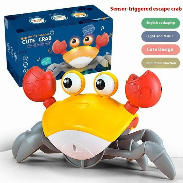 Baby bath water toy, Crawling Crab Baby Toy, Upgraded Tummy Time Gifts for Newborn Babies 3-6 6-12 Month, Light-Up Walking Dancing Moving Crab with Music & Obstacle Avoidance, Rechargeable (Orange)