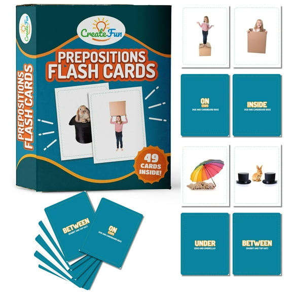 Preposition Flash Cards by CreateFun | 49 Photo Cards with 5 Learning Games | 7 Total Prepositions - for Parents, Teachers, Speech Therapy Materials and ESL Teaching Materials