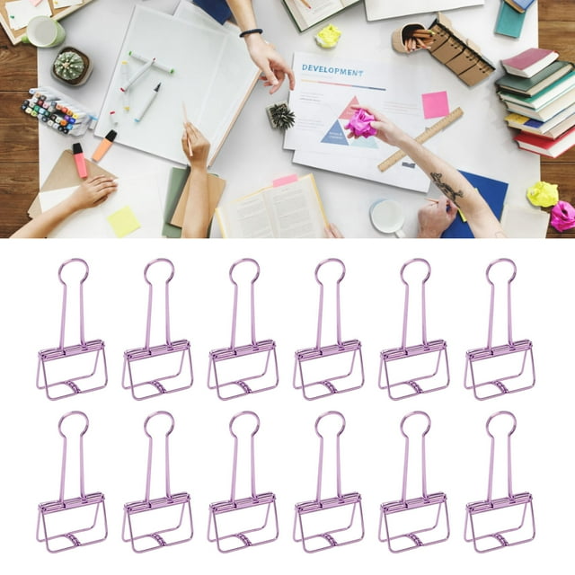 Wire Binder Clips, Paper Clamps Simple Style 30Pcs Strong Clamping Hollow Out for Office Gold,Rose Gold,Purple