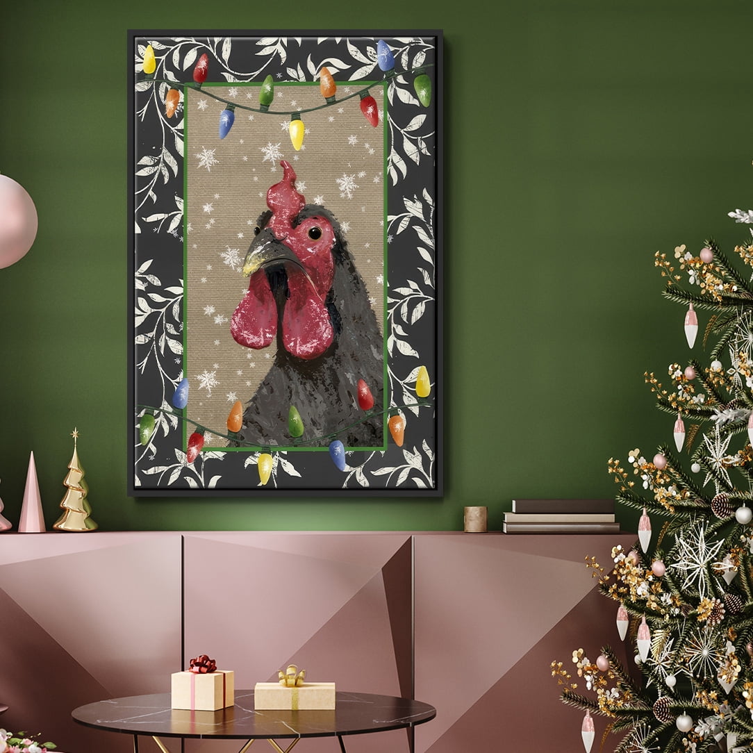 County Christmas Farm IV - Framed Gallery Wrapped Holiday Canvas - 17 x 25 - Black Frame