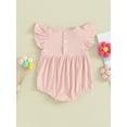 thumbnail image 2 of nvzhuang Infant Baby Girls Summer Romper Solid Color Fly Sleeve Round Neck Jumpsuit Toddler Clothes, 2 of 9
