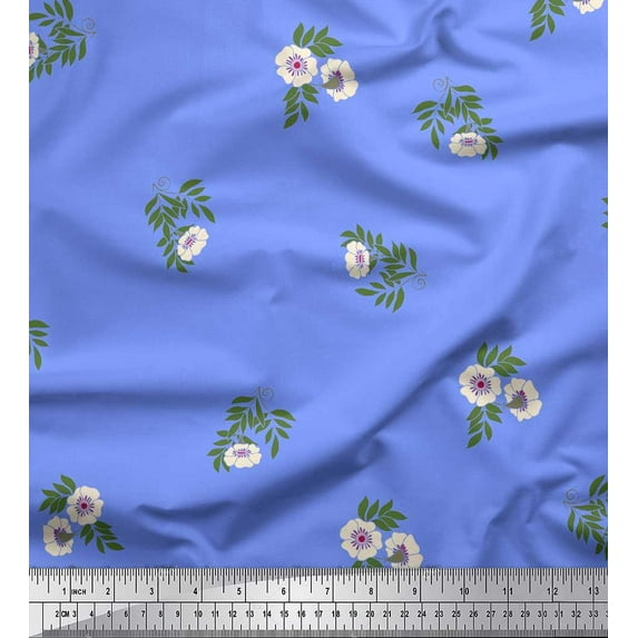 Soimoi Cotton Voile Fabric Leaves & Floral Artistic Print Sewing Fabric Yard 42 Inch Wide