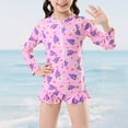 thumbnail image 4 of Rash Guard Long Sleeve Swimsuits for Girl Feather Zipper Ruffle Butt Bathing Suit One Piece Swimwear Pink, 9 Years, 4 of 4