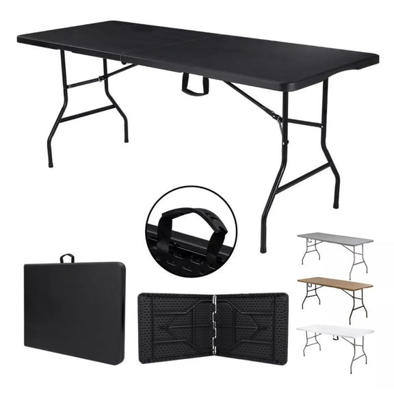 Mesa Plegable Plástico Tipo Portafolio Jardín Portátil 1.80m Color Negro