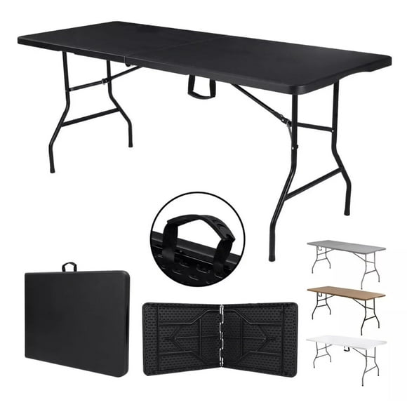 Mesa Plegable Plástico Tipo Portafolio Jardín Portátil 1.80m Color Negro