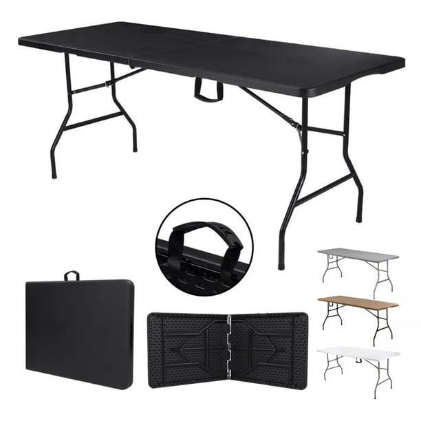 Mesa Plegable Plástico Tipo Portafolio Jardín Portátil 1.80m Color Negro