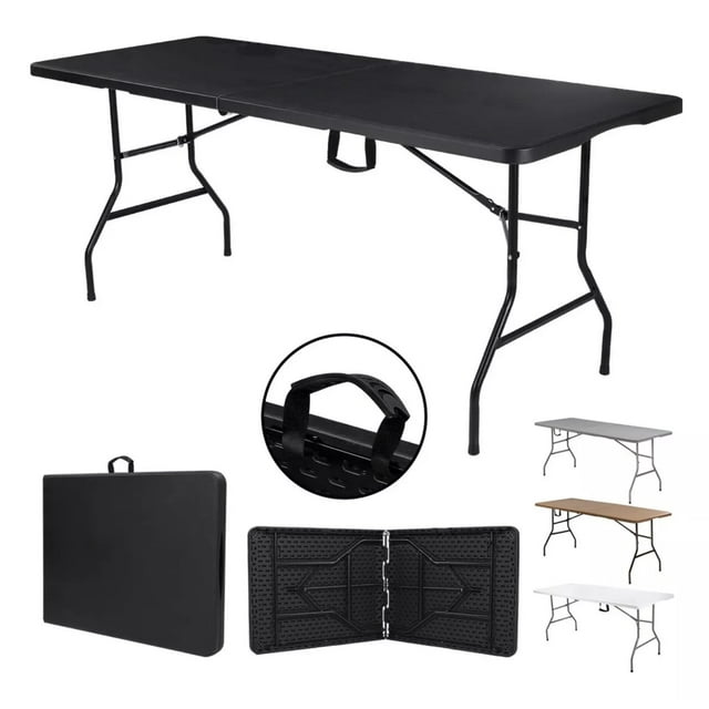 Mesa Plegable Plástico Tipo Portafolio Jardín Portátil 1.80m Color Negro