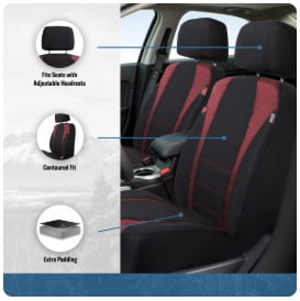 Dickies Durable Front & Rear Truck Seat Covers, 3-Piece Set, Black/Red, Full Vehicle Protection, Universal Fit