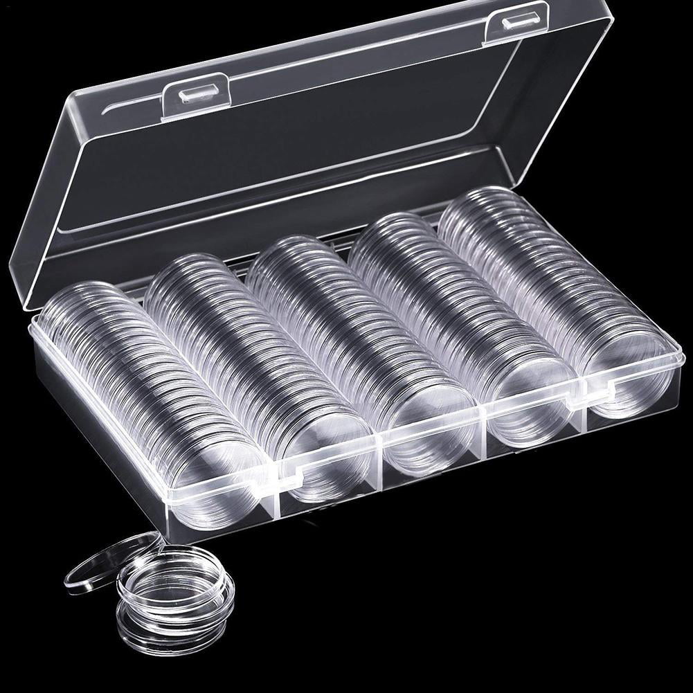 Details about   Capsule Holder Container With Plastic Box 100PCS Clear Round Case Coin Storage 