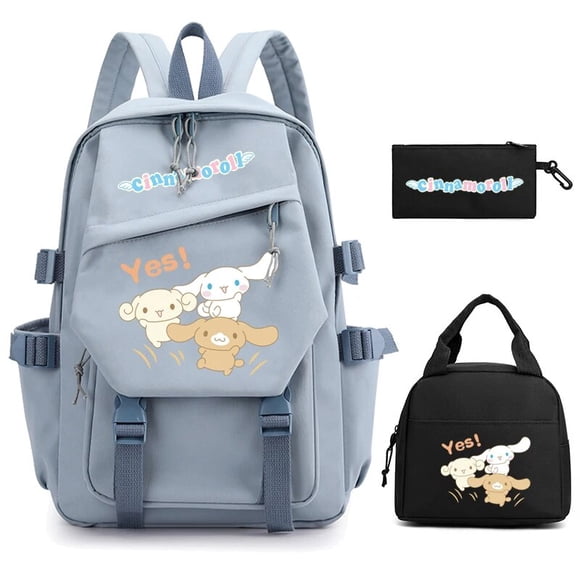 Ensemble de 3 Pcs Sac à Dos Anime Sanrio Kuromi Cinnamoroll avec Sac à Lunch pour Enfants Sac à Dos Cartable Étudiant Rentrée Scolaire Cadeau pour Enfant