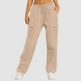 thumbnail image 7 of Hpapadks Casual Pants for Women Fleece Lined Wide Straight Leg Workout High Waist Joggers Sweatpants with Pockets Slacks for Women Khaki M, 7 of 7