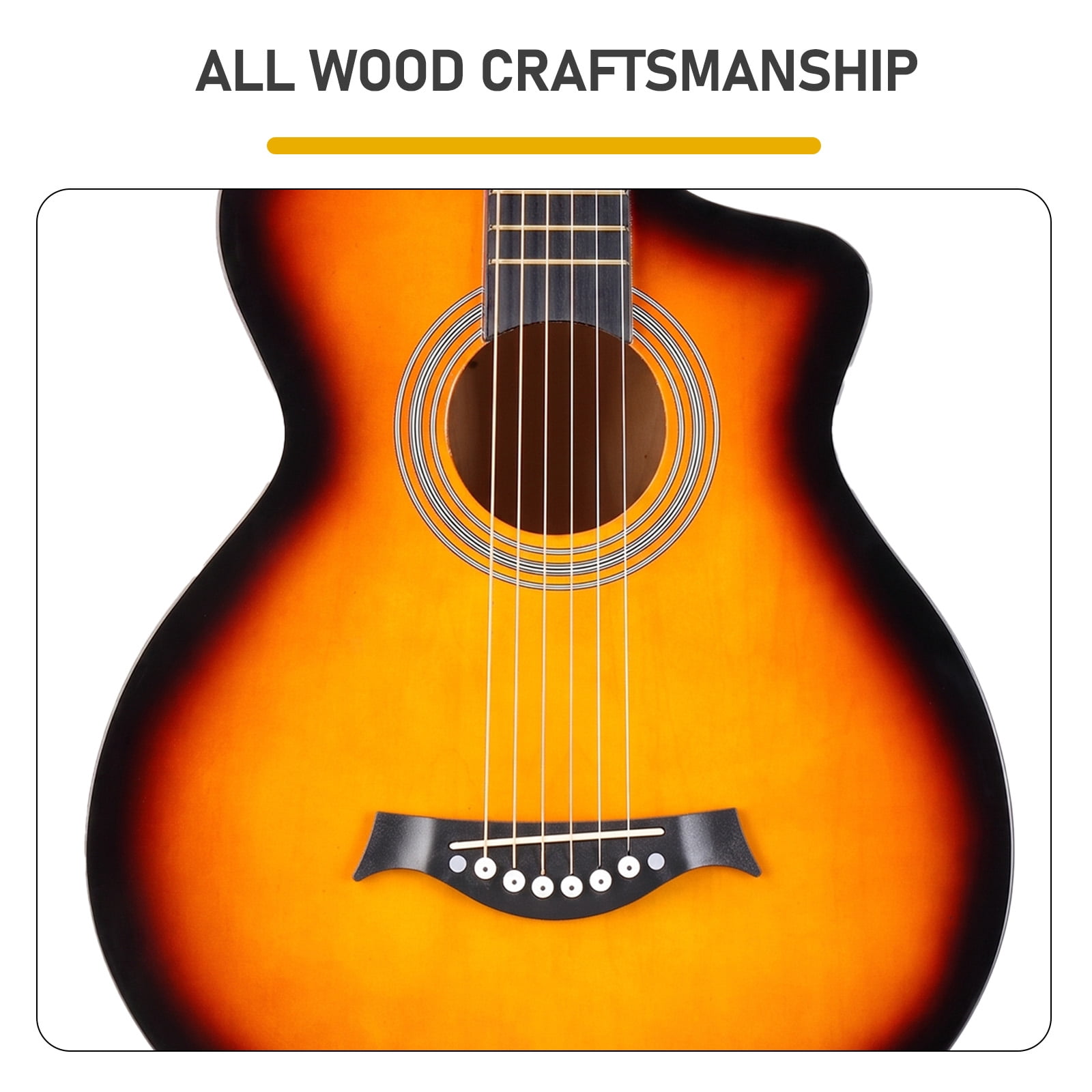 38-Inch Acoustic Guitar, JF Folk Body, Basswood Construction, 6 Steel Strings, 21 Frets, Beginner Starter Set with Gig Bag, Strap, Picks, Capo and Tuner