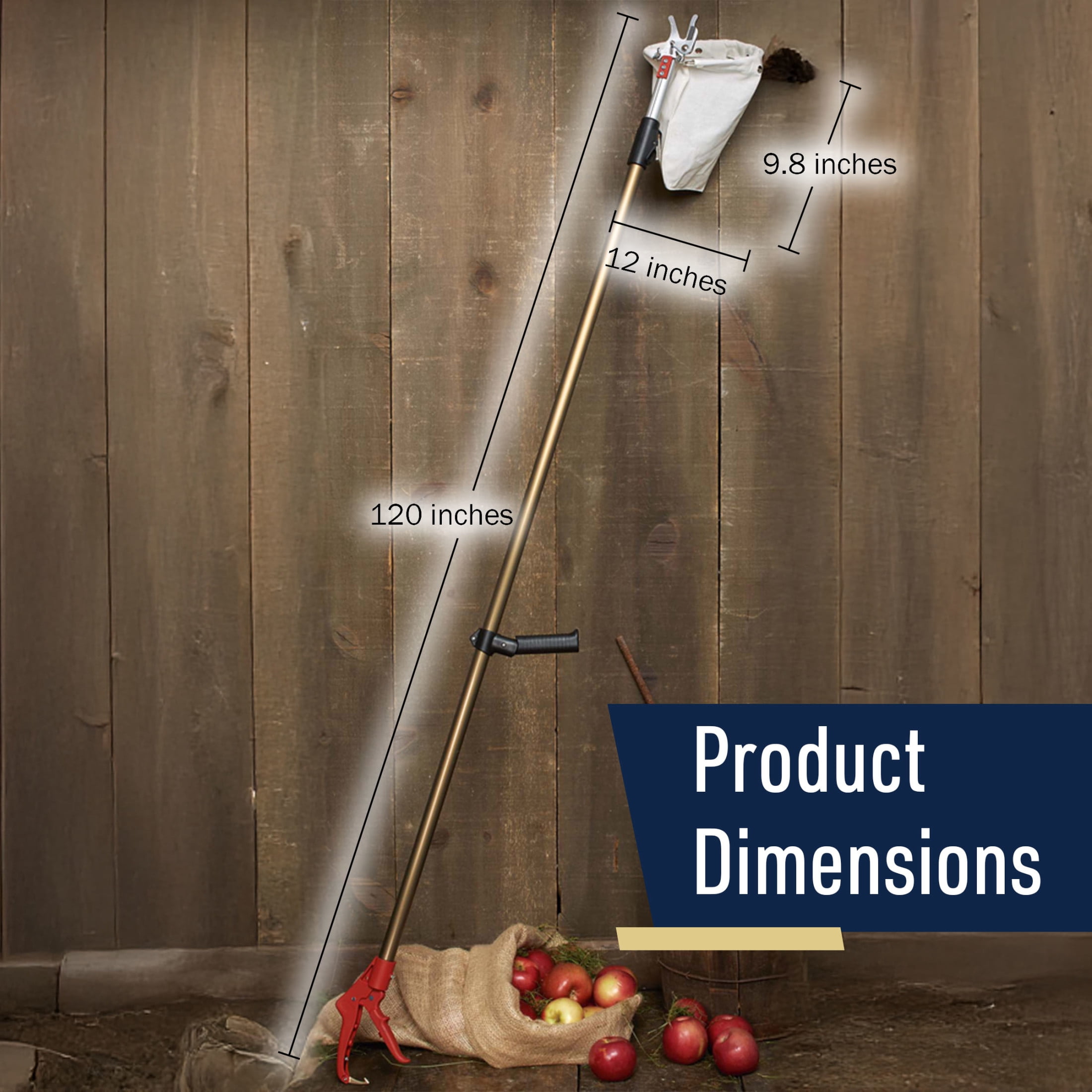 Kings County Tools 10ft Fruit Picker Pole with Basket - Fruit Grabber Reacher Tool with Cutter