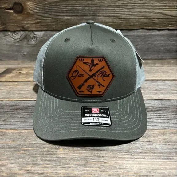 Gun & Rod Hunting Fishing Leather Patch Hat