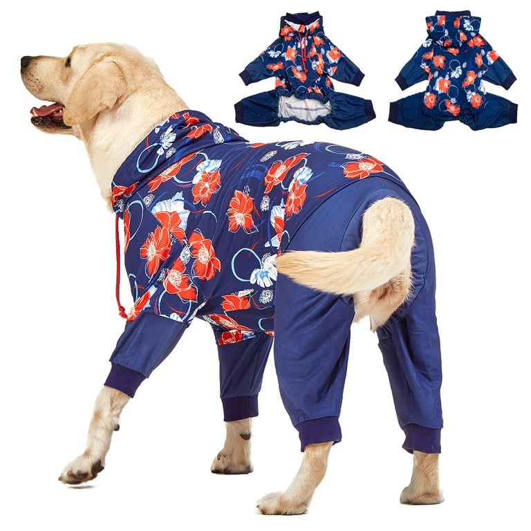 LovinPet Big Dog Outfits, Anti Licking, Dog Wound Care/Surgery Recovery  Clothes, Lightweight Stretch Jersey Knit, Animal Kingdom Blue Print, Large