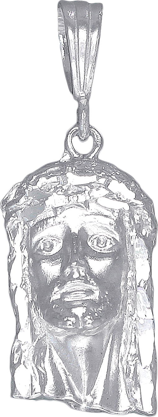 Sterling Silver Jesus Pendant Necklace Diamond Cut Finish with 24 Inch