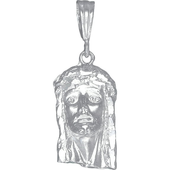 Sterling Silver Jesus Pendant Necklace Diamond Cut Finish with 24 Inch Chain