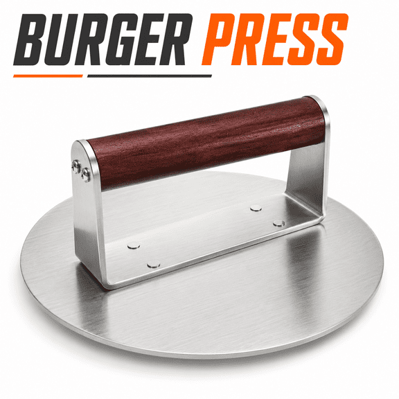 VBNDMAW Smash Burger Press, 8.5 Inch Heavy Duty Stainless Steel Hamburger Smasher with Wooden Handle, Smooth Flat Grill Press for Griddle and BBQ