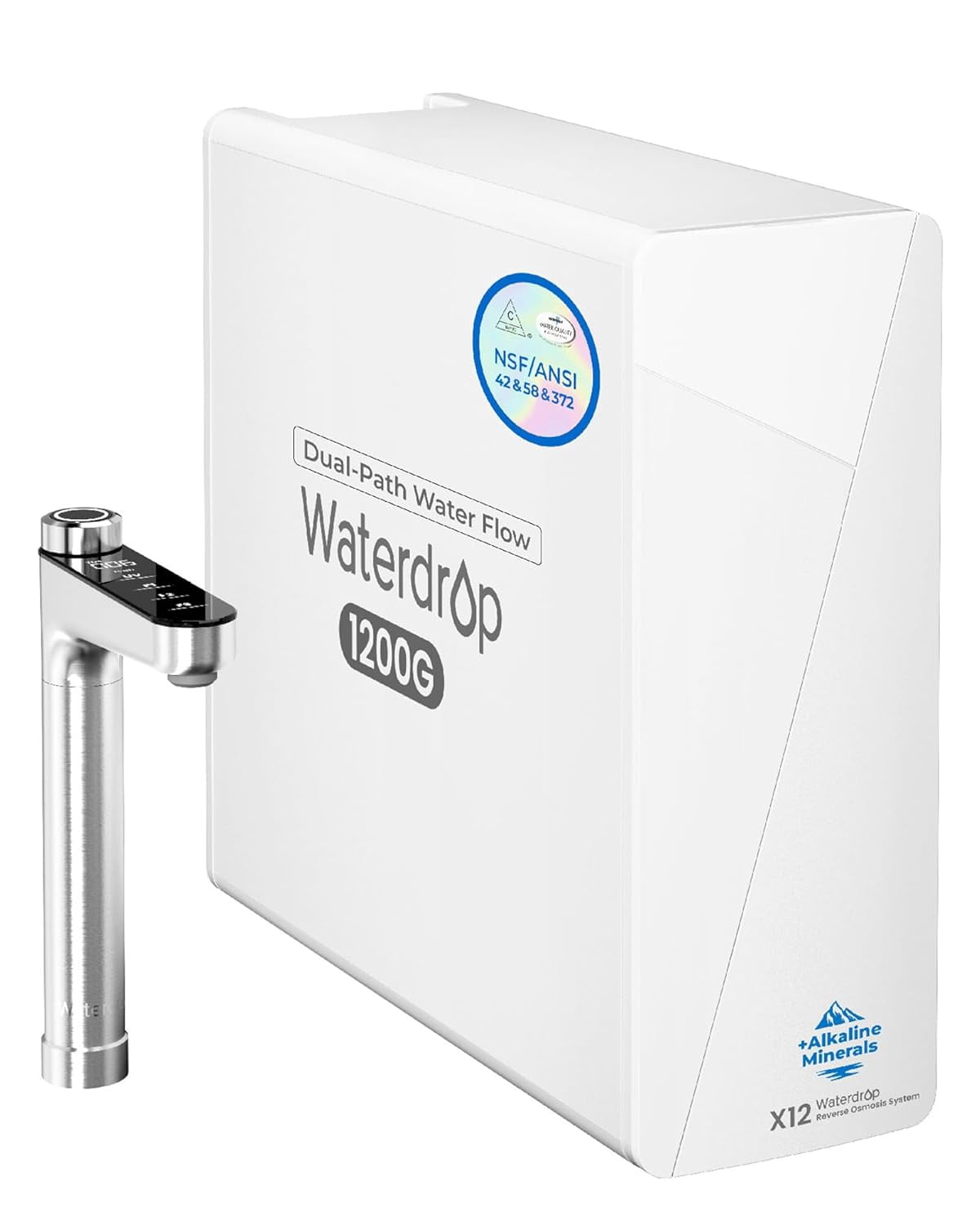 Restored Waterdrop X12-PRO Dual Flow Reverse Osmosis Water Filter, Alkaline Mineral, 1200 GPD Tankless RO System, 11-Stage RO Water Filter, Smart Faucet, BPA Free, Attaches to Your Existing Kitchen Faucet (Refurbished)