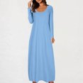 thumbnail image 2 of Yuyuzo Robe Maxi pour Femmes Manches Longues Décontractée Robe de Maison Couleur Unie Col Rond Basique Confortable, 2 of 6