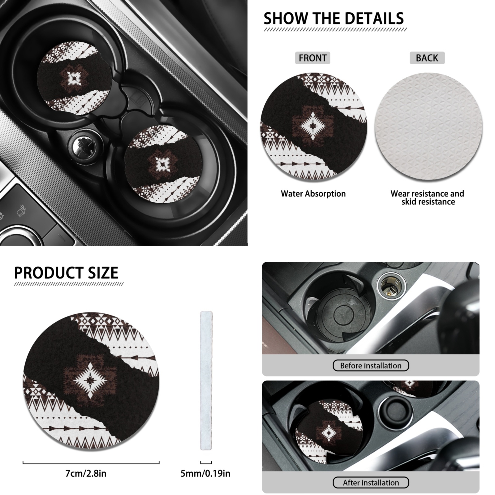 Renewold American Tribal Car Seat Cover Set 11 Pieces for Women Men, with Auto Seat Protector Non-slip Steering Wheel Cover Headrest Cover Coasters Handbrake Cover Gear Shift Cover