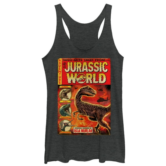 Women's Jurassic World: Fallen Kingdom Dino-Mite Tales Racerback Tank Top Black Heather Medium