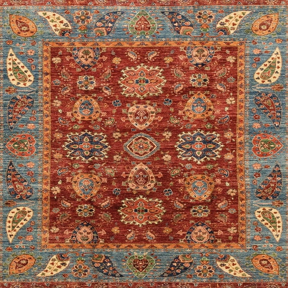 Ahgly Company Indoor Square Abstract Orange Brown Oriental Area Rugs, 3' Square