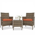 thumbnail image 2 of 3-Piece Patio Furniture Set PE Rattan Wicker Outdoor Chairs with Cushions Glass Coffee Table Steel Frame for Garden Deck Porch, 2 of 9