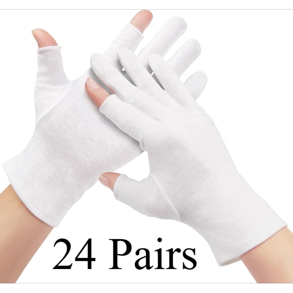 24 Pairs Cotton Moisturizing Gloves Touchscreen - 100% White Cotton Gloves for Dry Hands Sleeping Overnight Lotion Spa Treatment - Moisturizing Night Gloves