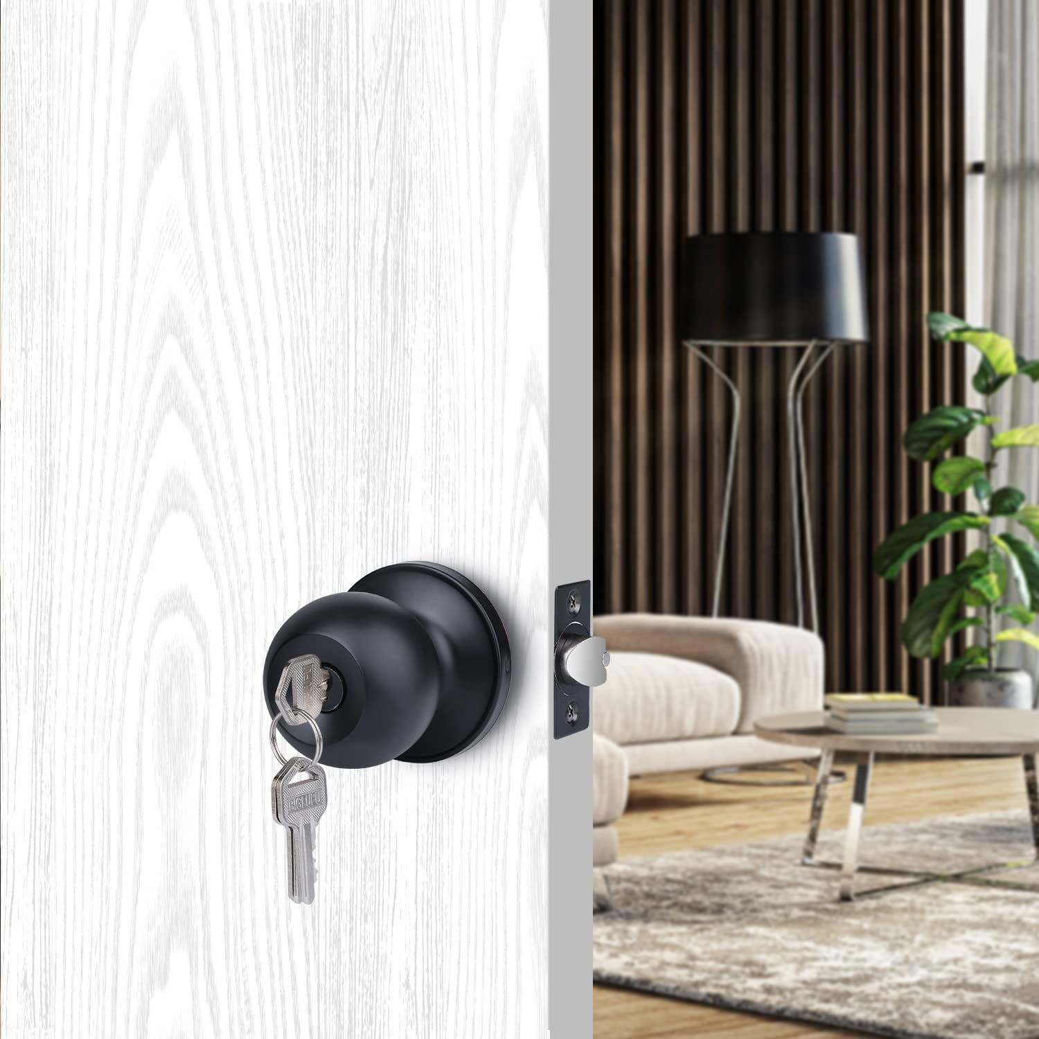 YIHATA 5 Pack Entry Doorknobs, Keyed Alike, Entry Doorknob Lock with Keys, for Front Door, Exterier and Interier Doors, Matte Black