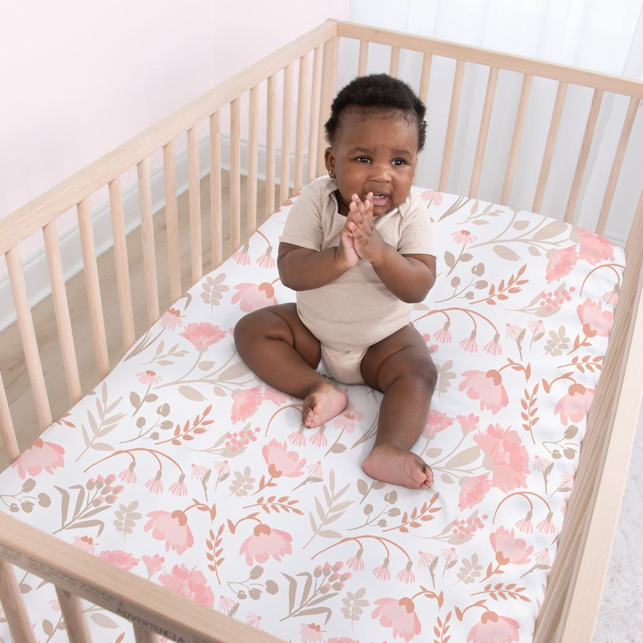 The Peanutshell Whimsical Pink Floral Microfiber 4 Pack Crib Sheets for Baby Girls
