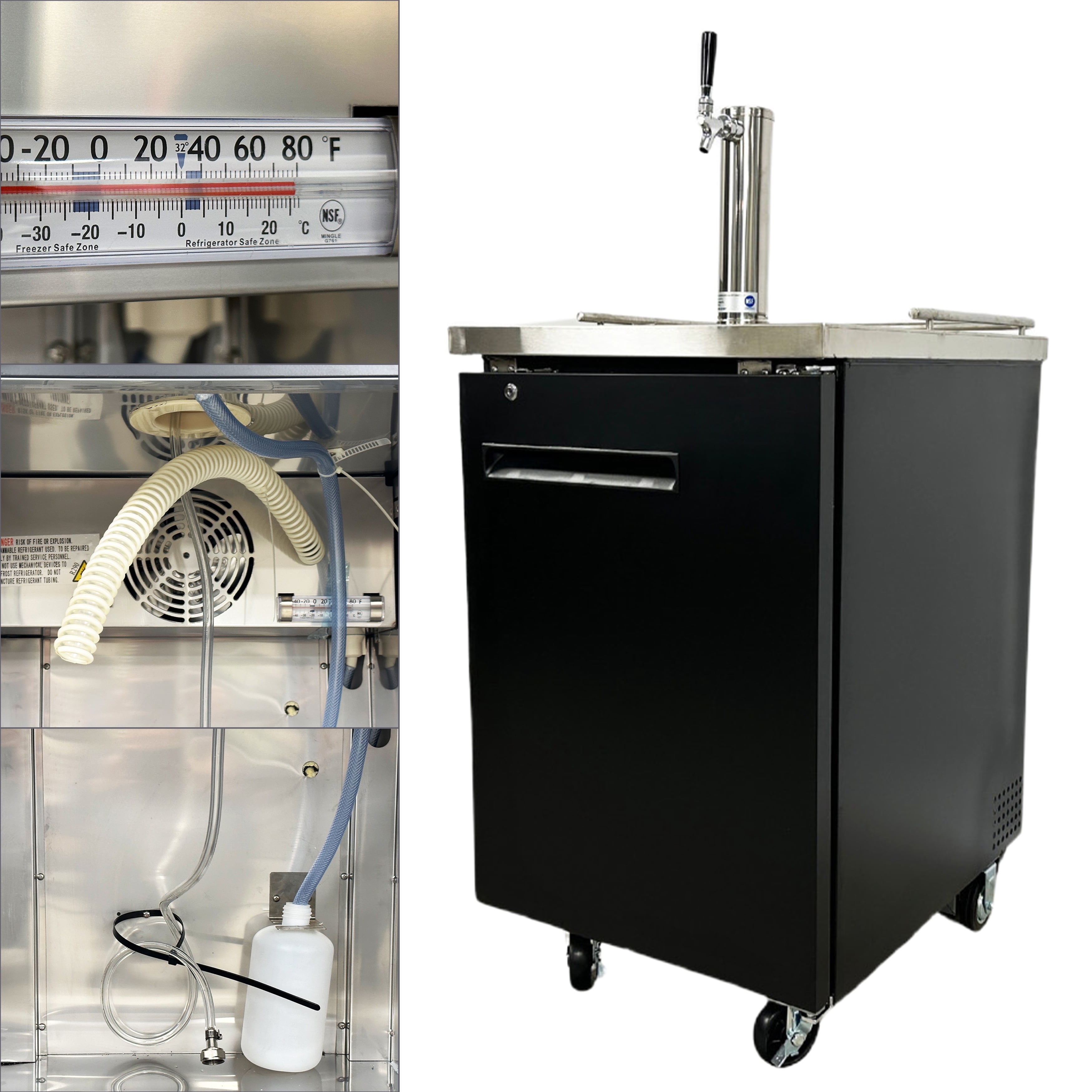 23 in. Commercial Kegerator Beer Dispenser 1 Tap Black, 1/2 Barrel NSF ETL