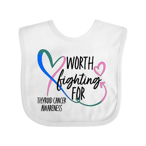Inktastic Thyroid Cancer Awareness Pink, Blue, Teal Heart Ribbon Boys or Girls Baby Bib