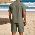 thumbnail image 5 of Eryao Big and Tall Mens Joggers Set 2 Piece Short Sleeve Button Down Shirts Matching Drawstring Shorts with Pockets Summer Lounge Linen Sets,Army Green,M, 5 of 6