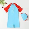thumbnail image 2 of URMAGIC 1-7T Toddler Baby Boys Short Sleeve Dinosaur Shark Rashguard One-Piece Swimsuit with Hat, 2 of 5