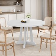 47 Inch Round Dining Table for 4-6 People, Modern Kitchen Table with Wooden Base, Circle Dinner Table for Dining Room, Kitchen and Living Room