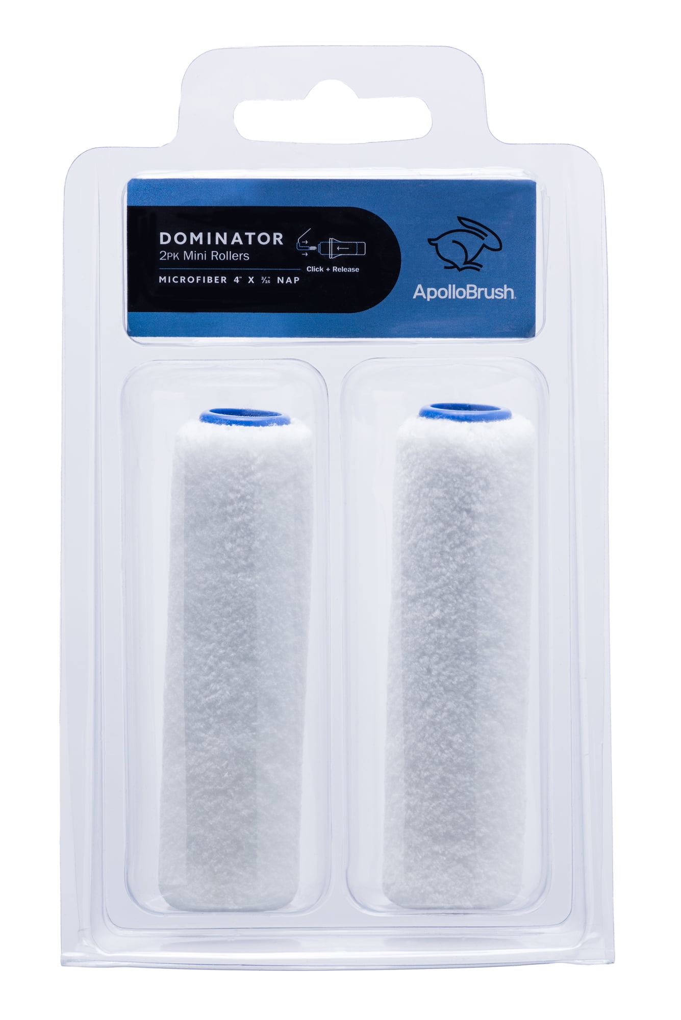 Apollo Brush Dominator Series Microfiber 3/16 Inch Click + Release Mini Roller Refill (2 Pack)