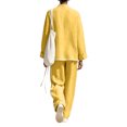 thumbnail image 3 of Szluipve Linen Sets for Women 2 Piece Half Zip Stand Collar 2 Piece Outfits Long Sleeve Contrast Piping Top & High Waist Wide Leg Pants Casual Linen‑Look Matching Set with Pockets Yellow L, 3 of 5