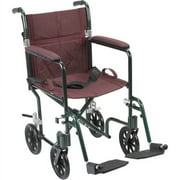 Drive Medical FW19BG Fly-Weight Transport Chair, 19 Inch, Burgundy Green