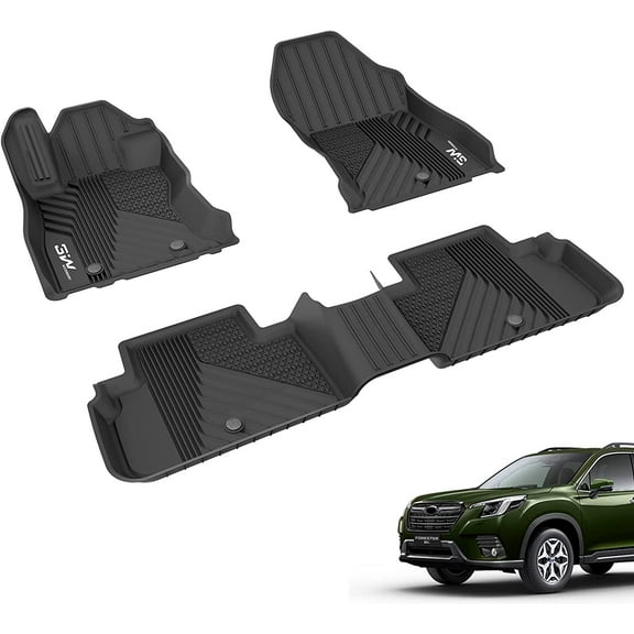 3W Floor Mats for Subaru Forester 2019-2024 TPE All Weather Protection Custom Full Set Floor Liners Include 1st and 2nd Row Front & Rear, Automotive Floor Mats TPE Black