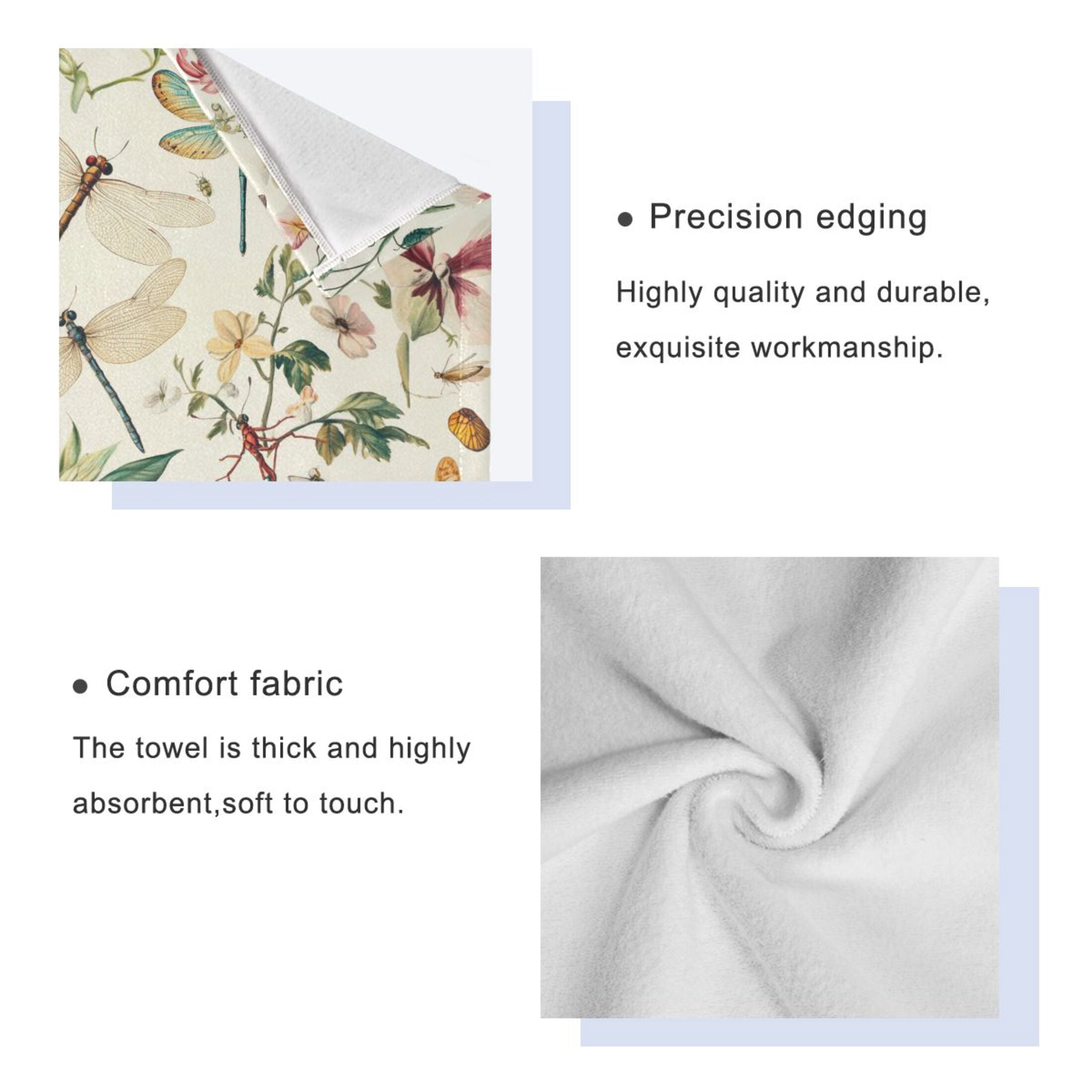 WOBOGO Dragonfly Print Painting Ultra Soft 3 Pack Cotton Towel Set Includes 60 x 30in Bath Towel 28 x 16in Face Towel and 13 x 13in Small Square Towel for Everyday Use Lightweight and Compact